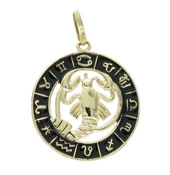 Złota zawieszka 585 znak zodiaku Rak z czarną emalią w kółku ZA 7310J.jpg